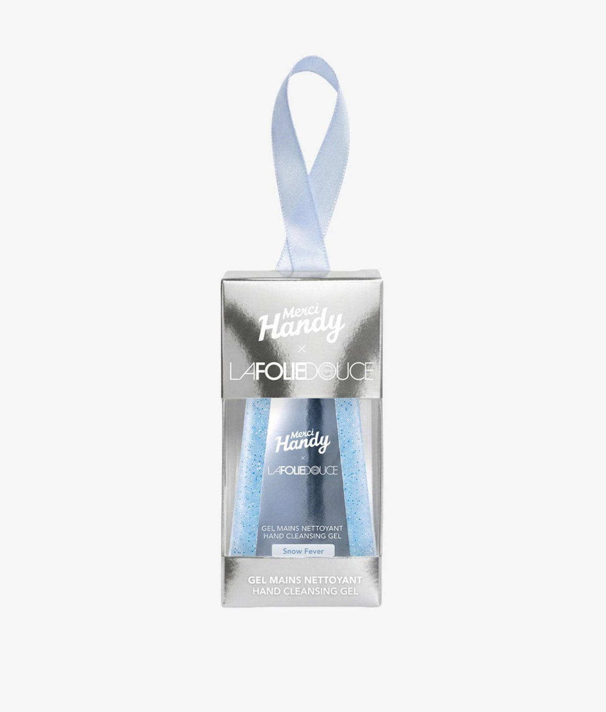 Gel Mains Nettoyant x La Folie Douce™ Merci Handy – gel mains avec attache, sur fond gris