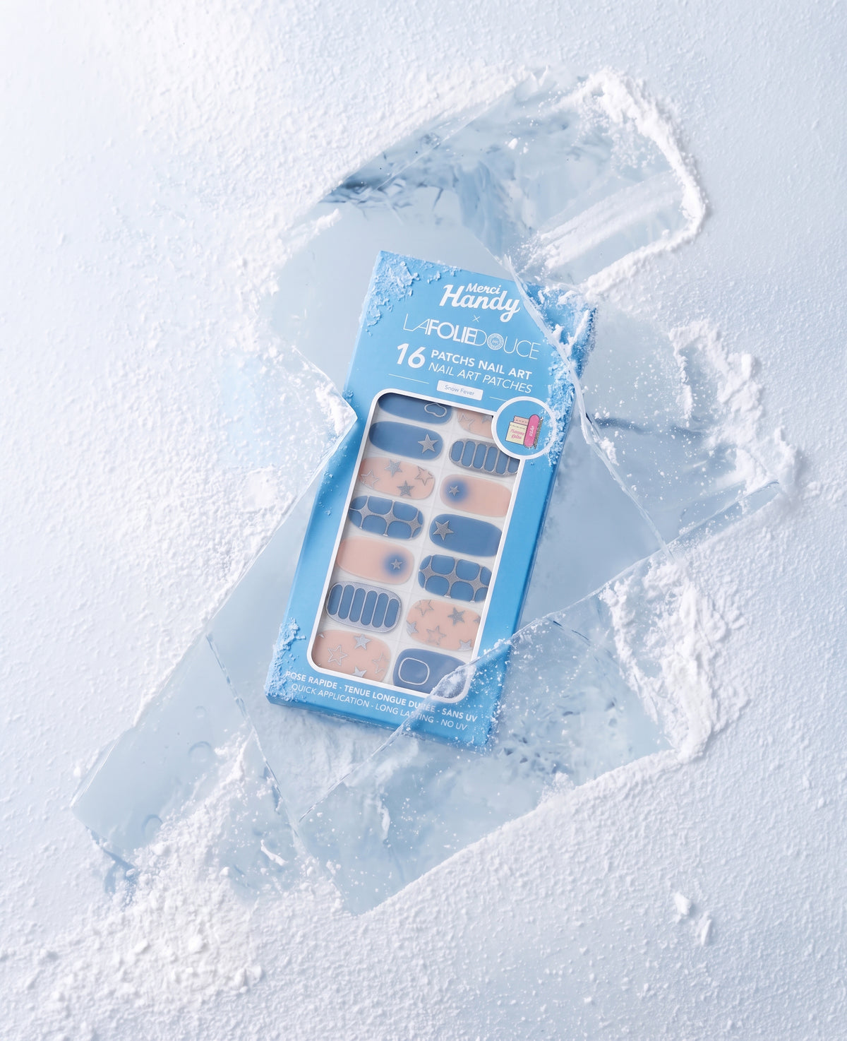 Patchs Nail Art x La Folie Douce™ Merci Handy – kit de patchs nail art posé sur la glace